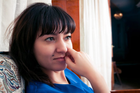 Casual pretty brunette girl closeup