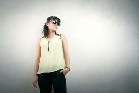 Casual pretty brunette girl closeupの写真素材