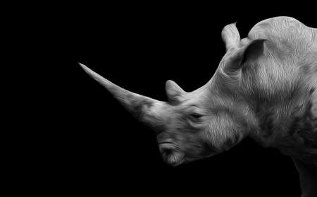 Digital oil painting of rhino on the black backgroundの写真素材