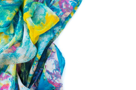 Beautiful silk colorful scarf closeup viewの写真素材