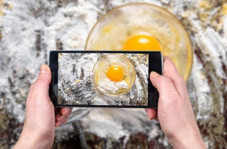 Taking the photo of the food with smartphoneの写真素材