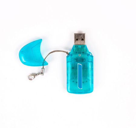 Blue memory card transmitter on white