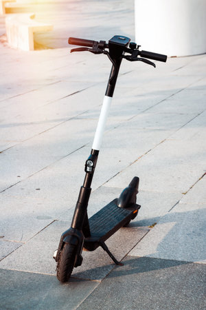 Electric kick scooter closeup outdoors