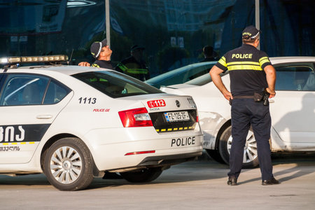 Batumi. Georgia - September 28, 2020: Two police officers in Batumi. Georgia