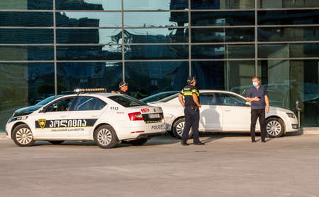 Batumi. Georgia - September 28, 2020: Two police officers in Batumi. Georgiaのeditorial素材