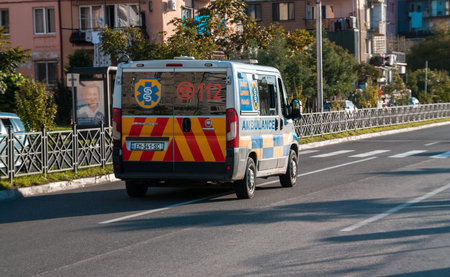 Batumi. Georgia - October 6, 2020: Ambulance car on the streets of Batumi