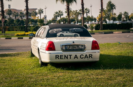 Batumi. Georgia - October 27, 2020: Limousine car for rent on the streets of Batumiのeditorial素材
