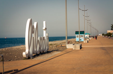 Batumi. Georgia -October 28, 2020: Modern park in Batumi with art objects. Batumi. Georgiaのeditorial素材