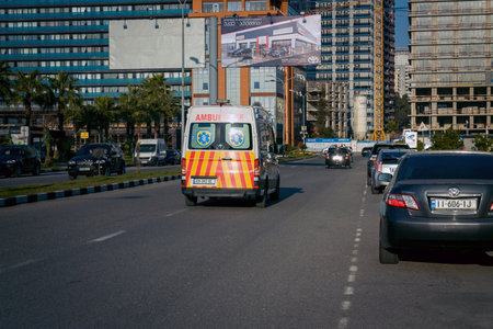 Batumi. Georgia - December 4, 2020: Ambulance car on the streets of Batumiのeditorial素材