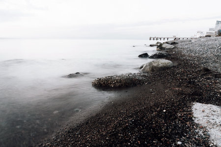 Long exposure shot of evening sea. Batumi. Georgia