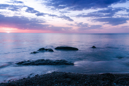 Long exposure shot of evening sea. Batumi. Georgia