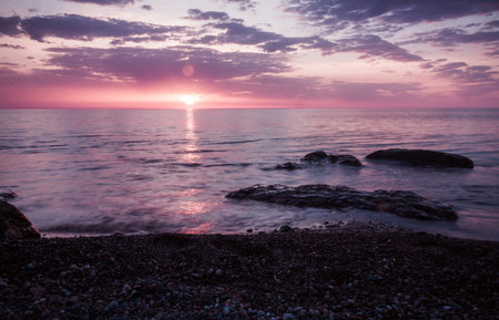 Long exposure shot of evening sea. Batumi. Georgia