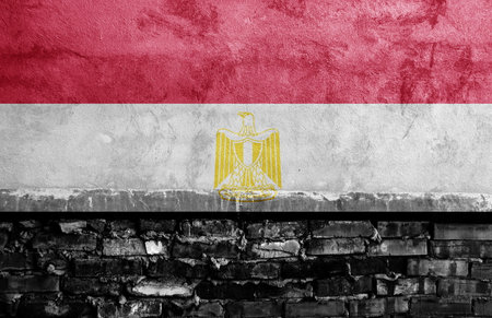 Flag painted on the brick wallの写真素材