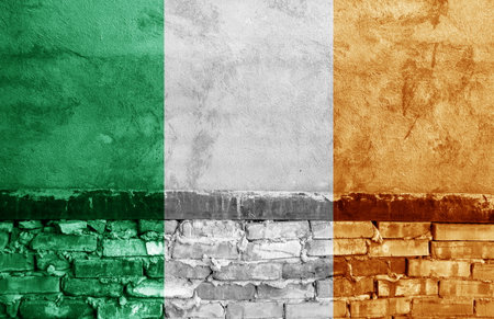 Flag painted on the brick wallの写真素材