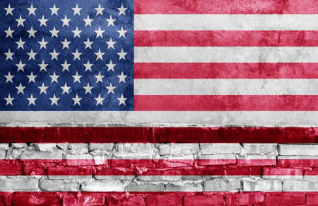America Flag painted on the brick wallの写真素材