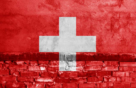 Flag painted on the brick wallの写真素材