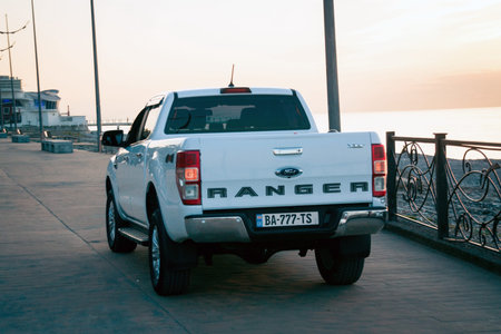 Batumi. Georgia - February 12, 2021: Ford Ranger on the streets of Batumi. Georgia