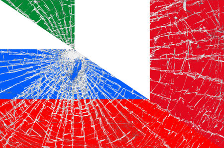 Russian flag with the cracks. Bad relationships with countriesの写真素材