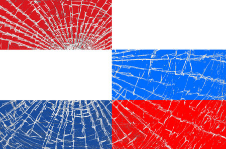 Russian flag with the cracks. Bad relationships with countriesの写真素材