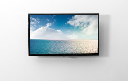 TV monitor on the wallの写真素材