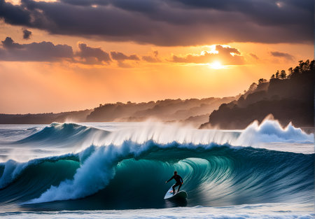Surfers in the sea having funの素材