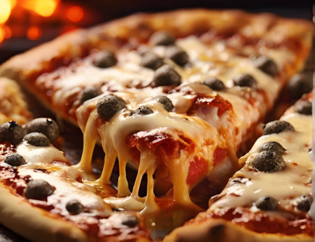 Closeup of the tasty pizza with cheeseの素材
