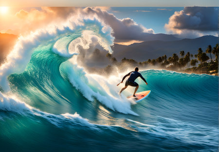 Surfers in the sea having funの素材