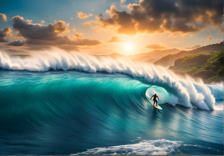 Surfers in the sea having funの素材