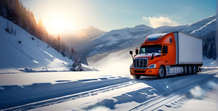 Truck drives through the snowy mountainsの素材