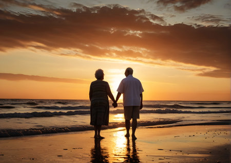 Elderly couple at the beachの素材