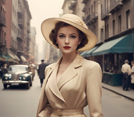 Vintage retro woman in the cityの素材