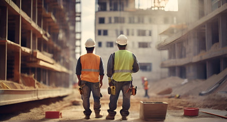 Construction workers on the siteの素材