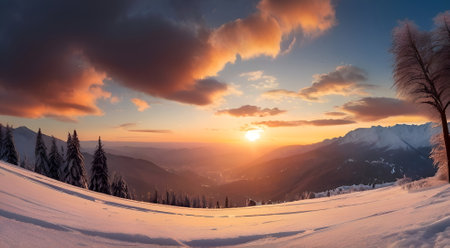 Landscape panorama of the snowy mountainsの素材