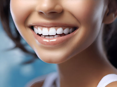 Closeup of the smile with healthy teethの素材