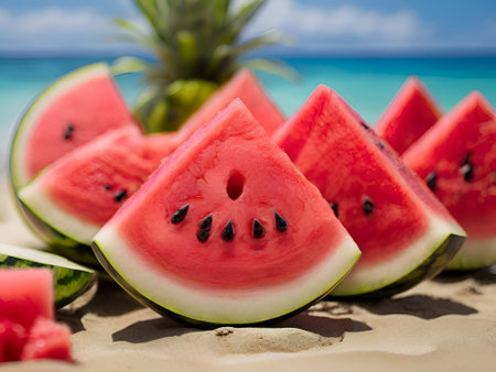 Sweet watermelon at the beachの素材