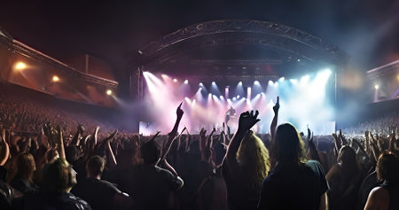 Crowd of people at the rock concertの素材