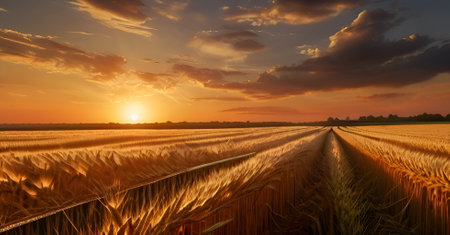 Wheat field in the sunsetの素材