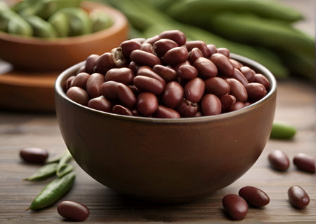 Beans in bowl on tableの素材