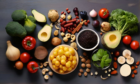 Healthy food on table flat layの素材