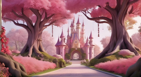 Beautiful fantasy fairy tale pink parkの素材