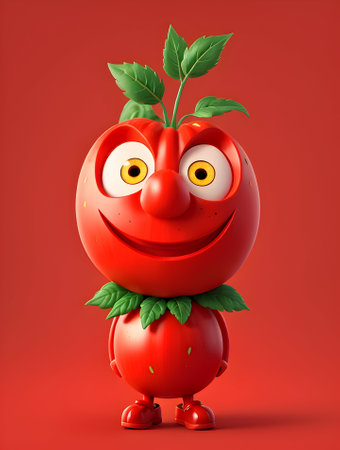 Funny tomato character on redの素材