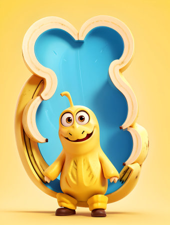Funny banana character on yellowの素材