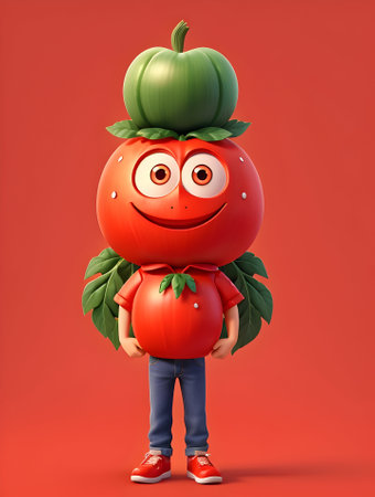 Funny tomato character on redの素材