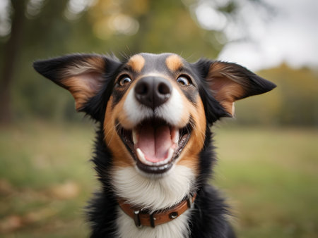 Happy dog portrait having fun outdoorsの素材