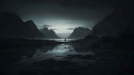 Dramatic noir dark nature landscapeの素材