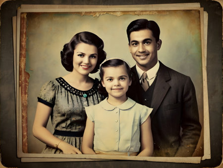 Retro vintage family on the photoの素材