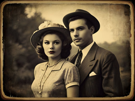 Old photograph of the vintage coupleの素材