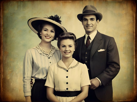 Retro vintage family on the photoの素材