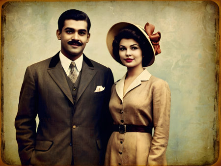 Old photograph of the vintage coupleの素材