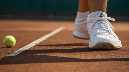 Playing tennis on the courtの素材